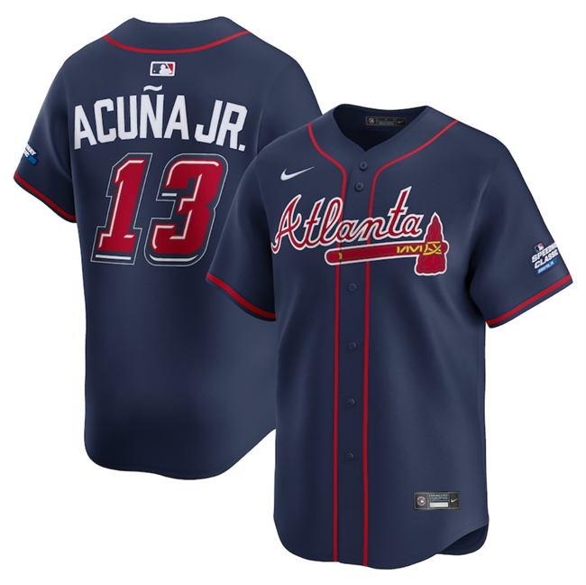 Men's Atlanta Braves #13 Ronald Acuna Jr. Navy 2025 Speedway Classic Alternate Limited Stitched Baseball Jersey Men's Atlanta Braves #13 Ronald Acuna Jr. Navy 2025 Speedway Classic Alternate Limited Stitched Baseball Jersey