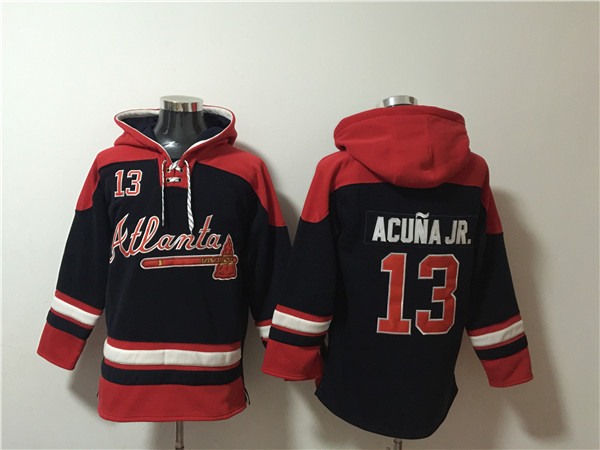 Men's Atlanta Braves #13 Ronald Acuna Jr. Navy Red Ageless Must-Have Lace-Up Pullover Hoodie Men's Atlanta Braves #13 Ronald Acuna Jr. Navy Red Ageless Must-Have Lace-Up Pullover Hoodie