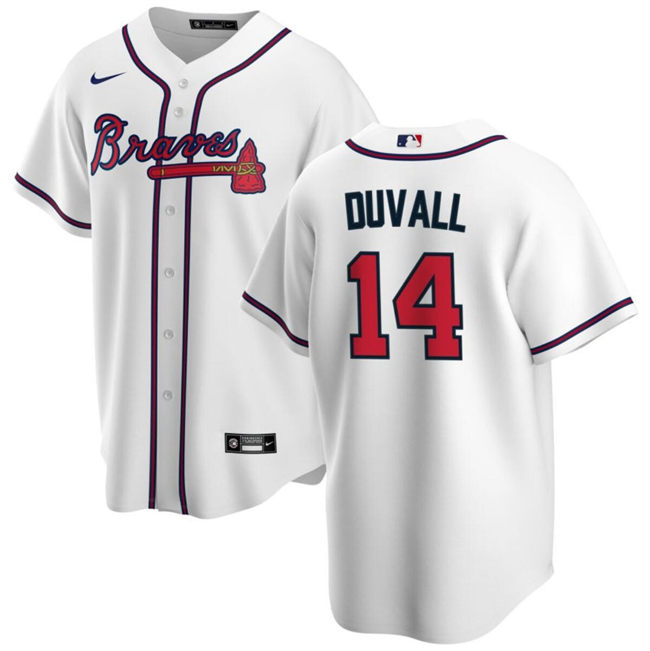 Men's Atlanta Braves #14 Adam Duvall White Cool Base Stitched Baseball Jersey Men's Atlanta Braves #14 Adam Duvall White Cool Base Stitched Baseball Jersey