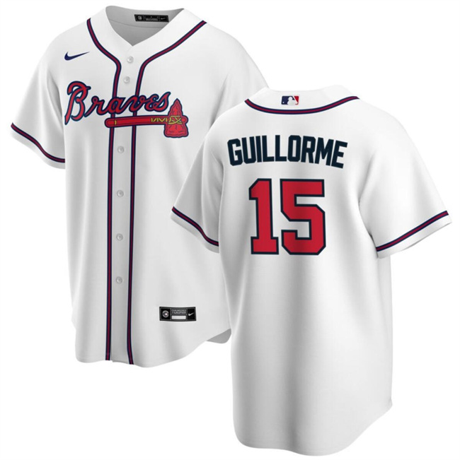 Men's Atlanta Braves #15 Luis Guillorme White Cool Base Stitched Baseball Jersey Men's Atlanta Braves #15 Luis Guillorme White Cool Base Stitched Baseball Jersey