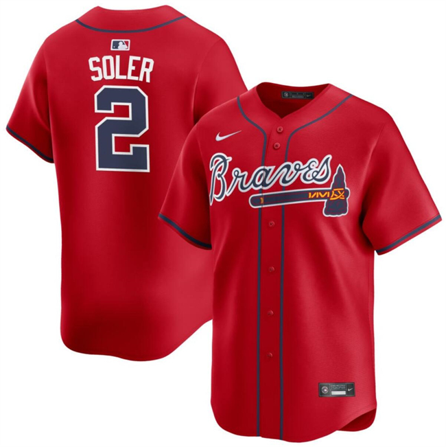 Men's Atlanta Braves #2 Jorge Soler Red 2024 Alternate Limited Stitched Baseball Jersey Men's Atlanta Braves #2 Jorge Soler Red 2024 Alternate Limited Stitched Baseball Jersey