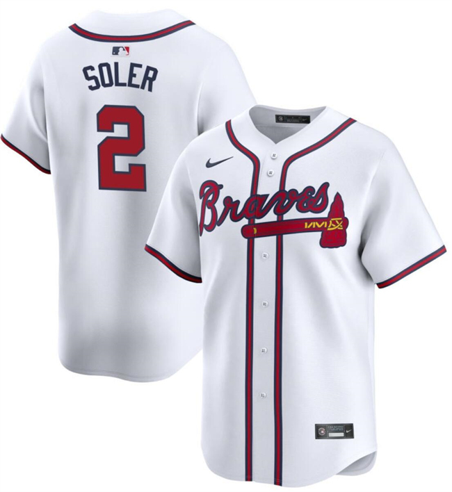 Men's Atlanta Braves #2 Jorge Soler White 2024 Home Limited Stitched Baseball Jersey Men's Atlanta Braves #2 Jorge Soler White 2024 Home Limited Stitched Baseball Jersey