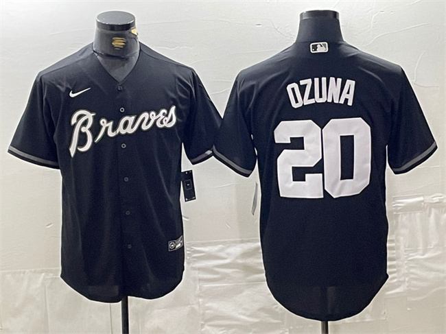 Men's Atlanta Braves #20 Marcell Ozuna Black Cool Base Stitched Baseball Jersey Men's Atlanta Braves #20 Marcell Ozuna Black Cool Base Stitched Baseball Jersey