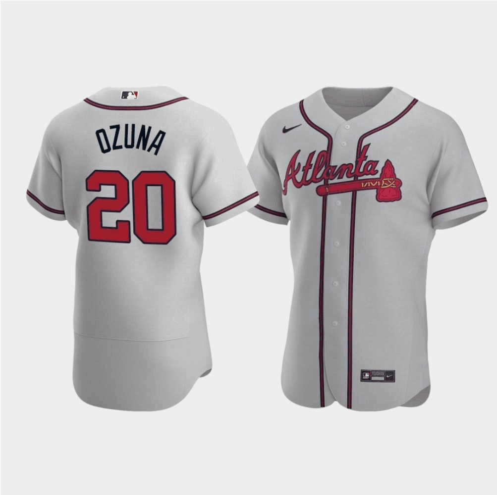 Men's Atlanta Braves #20 Marcell Ozuna Grey Flex Base Stitched Jersey