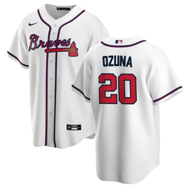 Men's Atlanta Braves #20 Marcell Ozuna White Cool Base Stitched Jersey Men's Atlanta Braves #20 Marcell Ozuna White Cool Base Stitched Jersey