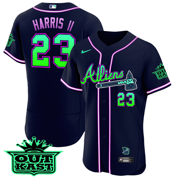 Men's Atlanta Braves #23 Michael Harris II 2023 Galaxy Flex Base Stitched Baseball Jersey Men's Atlanta Braves #23 Michael Harris II 2023 Galaxy Flex Base Stitched Baseball Jersey