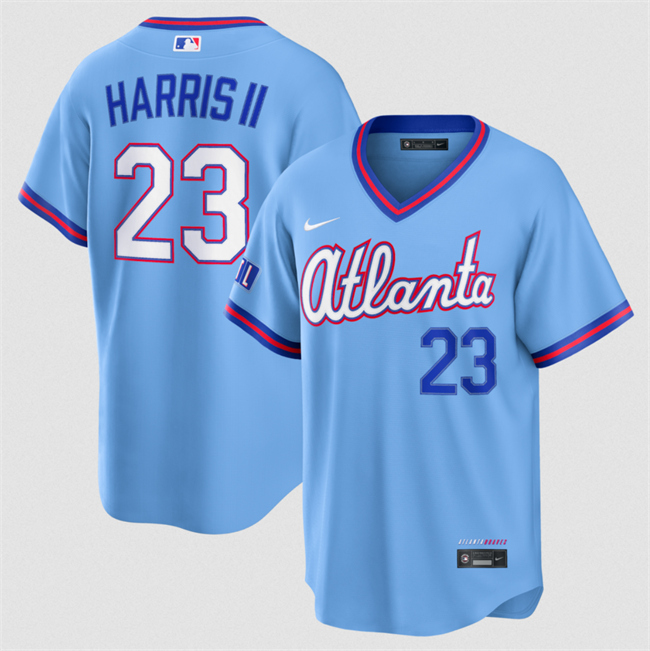 Men's Atlanta Braves #23 Michael Harris II Powder Blue 2026 City Connect Stadium Stitched Baseball Jersey Men's Atlanta Braves #23 Michael Harris II Powder Blue 2026 City Connect Stadium Stitched Baseball Jersey