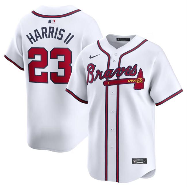 Men's Atlanta Braves #23 Michael Harris II White 2024 Home Limited Stitched Baseball Jersey Men's Atlanta Braves #23 Michael Harris II White 2024 Home Limited Stitched Baseball Jersey