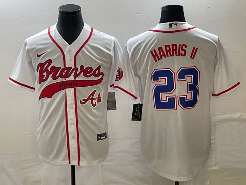 Men's Atlanta Braves #23 Michael Harris II White Cool Base With Patch Stitched Baseball Jersey Men's Atlanta Braves #23 Michael Harris II White Cool Base With Patch Stitched Baseball Jersey