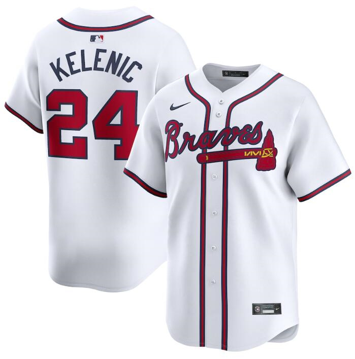 Men's Atlanta Braves #24 Jarred Kelenic White 2024 Home Limited Stitched Baseball Jersey Men's Atlanta Braves #24 Jarred Kelenic White 2024 Home Limited Stitched Baseball Jersey