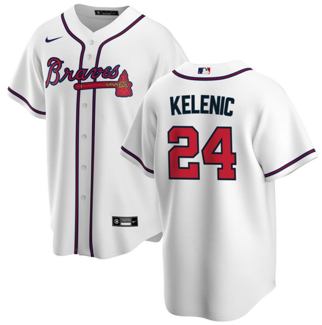 Men's Atlanta Braves #24 Jarred Kelenic White Cool Base Stitched Baseball Jersey Men's Atlanta Braves #24 Jarred Kelenic White Cool Base Stitched Baseball Jersey