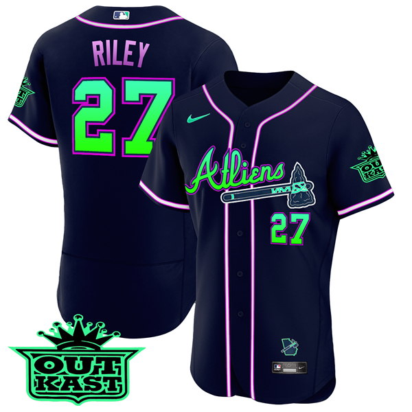 Men's Atlanta Braves #27 Austin Riley 2023 Galaxy Flex Base Stitched Baseball Jersey Men's Atlanta Braves #27 Austin Riley 2023 Galaxy Flex Base Stitched Baseball Jersey