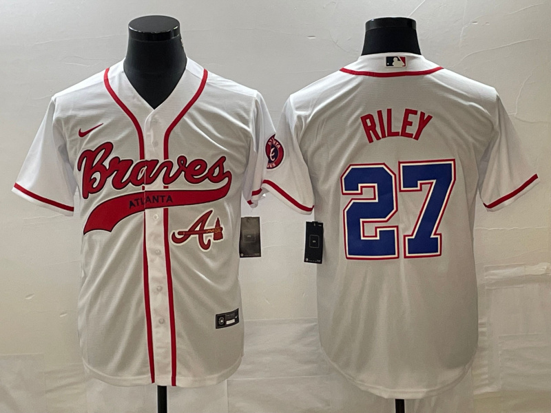 Men's Atlanta Braves #27 Austin Riley White Cool Base With Patch Stitched Baseball Jersey Men's Atlanta Braves #27 Austin Riley White Cool Base With Patch Stitched Baseball Jersey