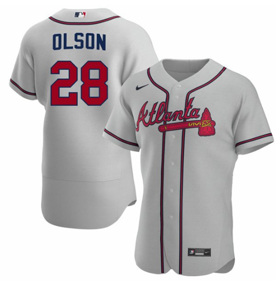 Men's Atlanta Braves #28 Matt Olson Grey Flex Base Stitched Baseball Jersey