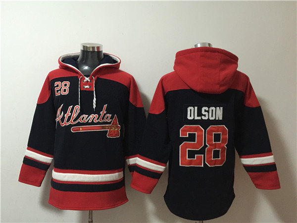 Men's Atlanta Braves #28 Matt Olson Navy Red Ageless Must-Have Lace-Up Pullover Hoodie Men's Atlanta Braves #28 Matt Olson Navy Red Ageless Must-Have Lace-Up Pullover Hoodie