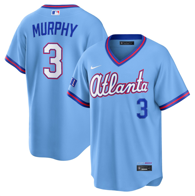 Men's Atlanta Braves #3 Dale Murphy Powder Blue 2026 City Connect Stadium Stitched Baseball Jersey Men's Atlanta Braves #3 Dale Murphy Powder Blue 2026 City Connect Stadium Stitched Baseball Jersey