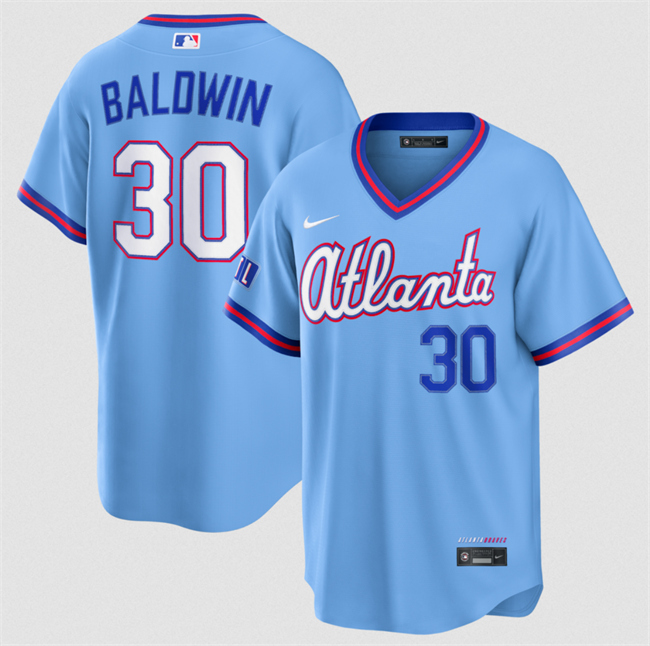 Men's Atlanta Braves #30 Drake Baldwin Powder Blue 2026 City Connect Stadium Stitched Baseball Jersey Men's Atlanta Braves #30 Drake Baldwin Powder Blue 2026 City Connect Stadium Stitched Baseball Jersey