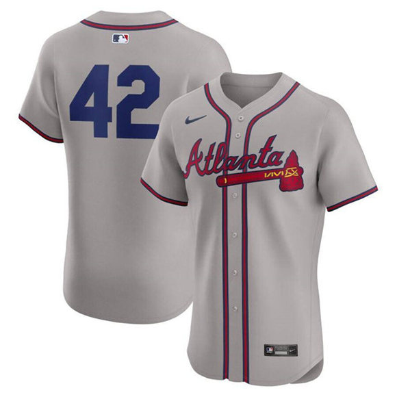 Men's Atlanta Braves #42 Jackie Robinson Gray Flex Base Stitched Jersey Men's Atlanta Braves #42 Jackie Robinson Gray Flex Base Stitched Jersey