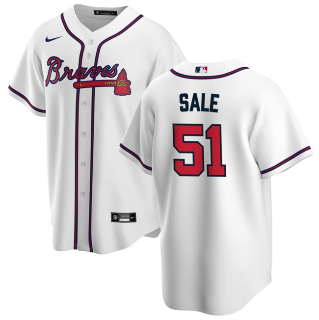 Men's Atlanta Braves #51 Chris Sale White Cool Base Stitched Baseball Jersey Men's Atlanta Braves #51 Chris Sale White Cool Base Stitched Baseball Jersey