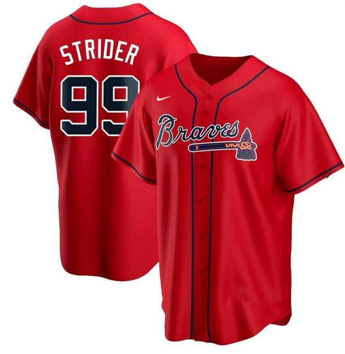 Men's Atlanta Braves #99 Spencer Strider Red Cool Base Stitched Baseball Jersey Men's Atlanta Braves #99 Spencer Strider Red Cool Base Stitched Baseball Jersey