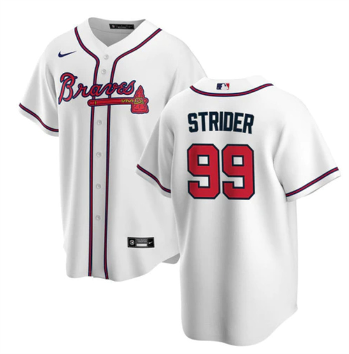 Men's Atlanta Braves #99 Spencer Strider White Cool Base Stitched Baseball Jersey Men's Atlanta Braves #99 Spencer Strider White Cool Base Stitched Baseball Jersey