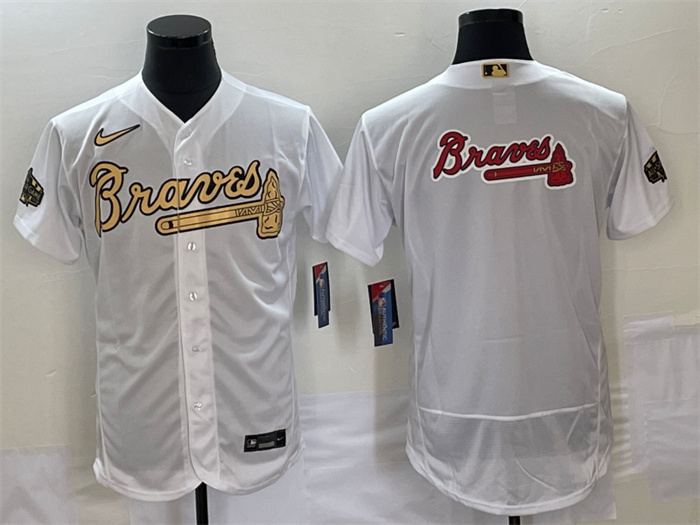 Men's Atlanta Braves 2022 All-Star White Team Big Logo Flex Base Stitched Jersey Men's Atlanta Braves 2022 All-Star White Team Big Logo Flex Base Stitched Jersey