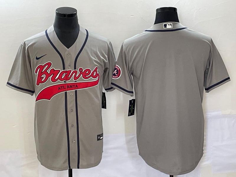 Men's Atlanta Braves Blank Gray Cool Base With Patch Stitched Baseball Jersey Men's Atlanta Braves Blank Gray Cool Base With Patch Stitched Baseball Jersey