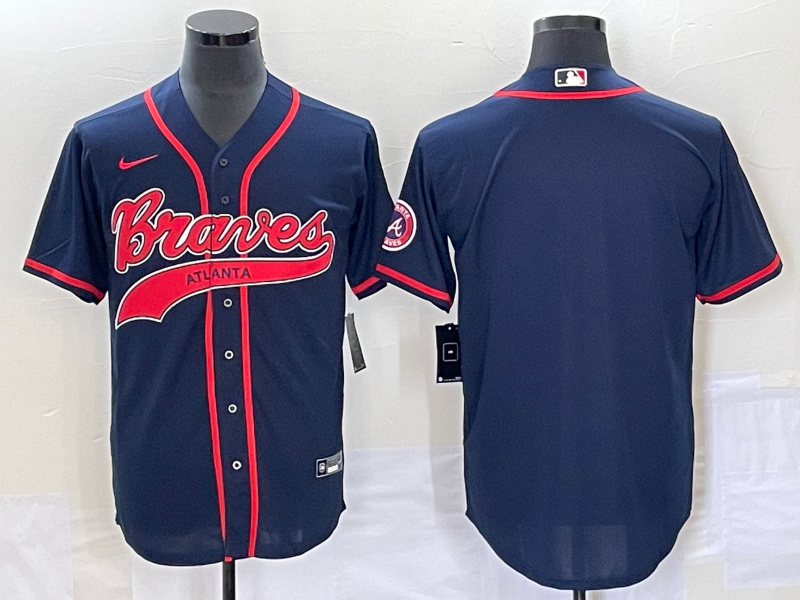 Men's Atlanta Braves Blank Navy Cool Base With Patch Stitched Baseball Jersey Men's Atlanta Braves Blank Navy Cool Base With Patch Stitched Baseball Jersey