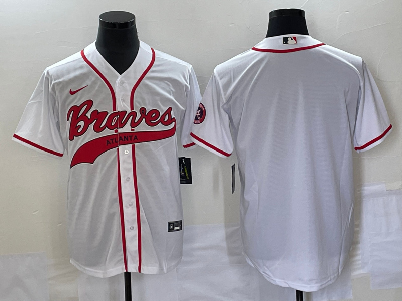 Men's Atlanta Braves Blank White Cool Base With Patch Stitched Baseball Jersey Men's Atlanta Braves Blank White Cool Base With Patch Stitched Baseball Jersey