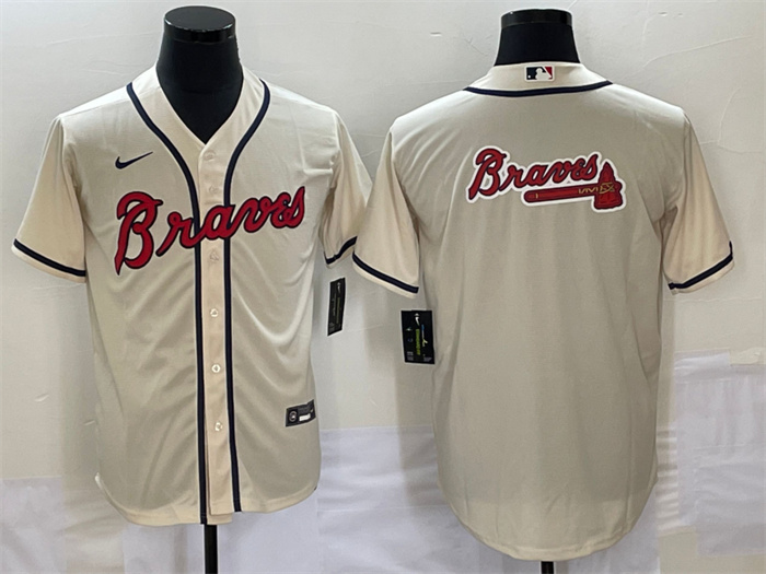 Men's Atlanta Braves Cream Team Big Logo Cool Base Stitched Baseball Jersey Men's Atlanta Braves Cream Team Big Logo Cool Base Stitched Baseball Jersey