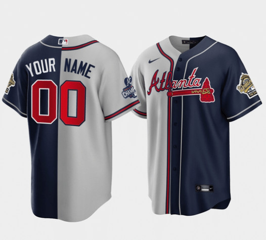 Men's Atlanta Braves Customized Gray Navy Two Tone Split Cool Base Stitched Jersey