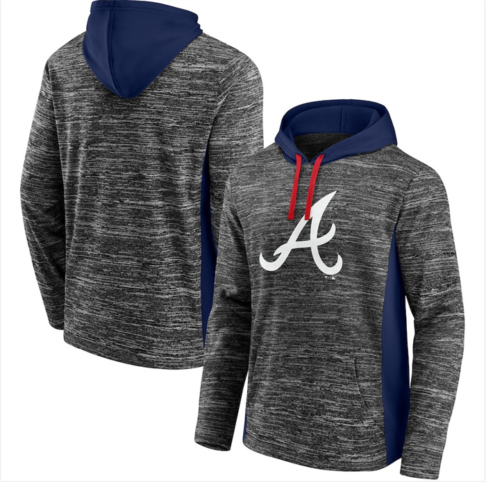 Men's Atlanta Braves Gray Navy Instant Replay Color Block Pullover Hoodie Men's Atlanta Braves Gray Navy Instant Replay Color Block Pullover Hoodie