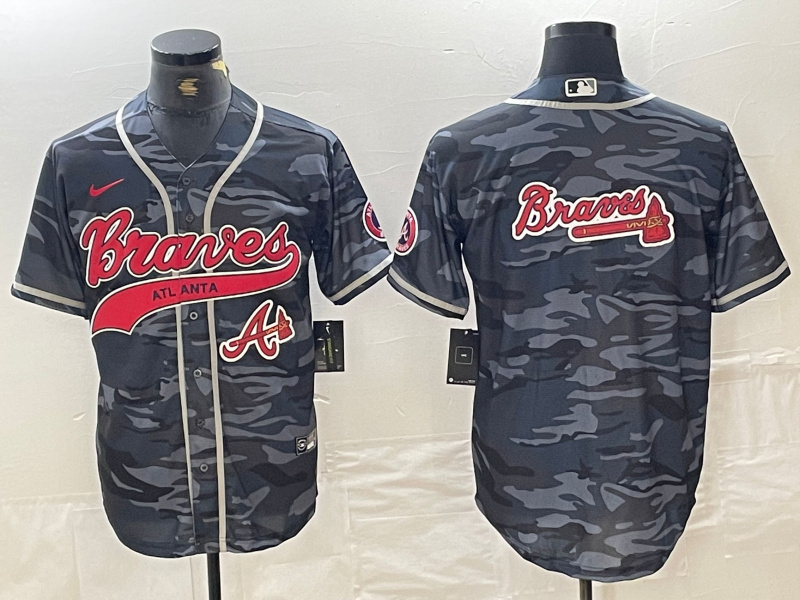 Men's Atlanta Braves Gray Team Big Logo Cool Base With Patch Stitched Baseball Jersey 5