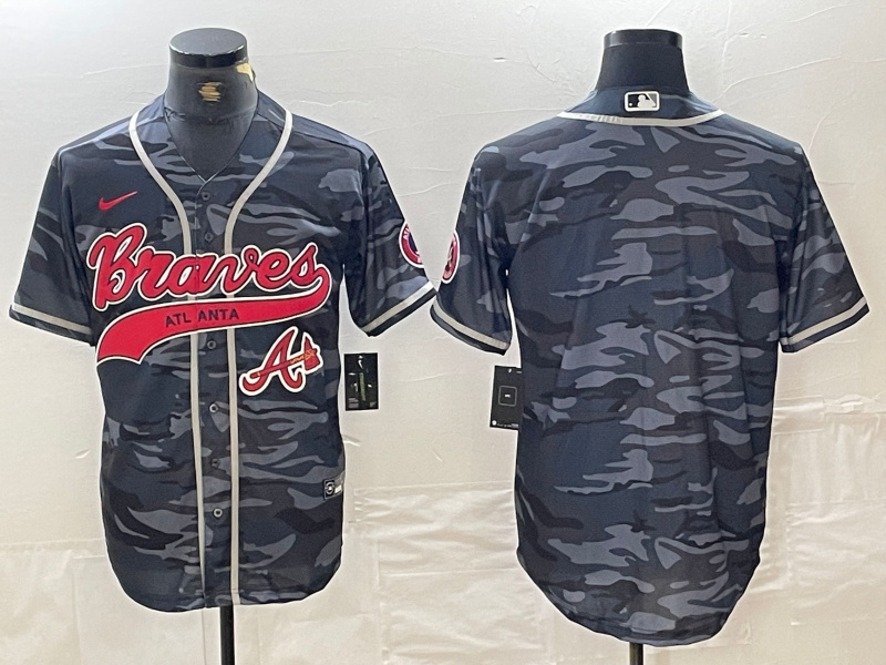 Men's Atlanta Braves Gray Team Cool Base With Patch Stitched Baseball Jersey 2 Men's Atlanta Braves Gray Team Cool Base With Patch Stitched Baseball Jersey 2