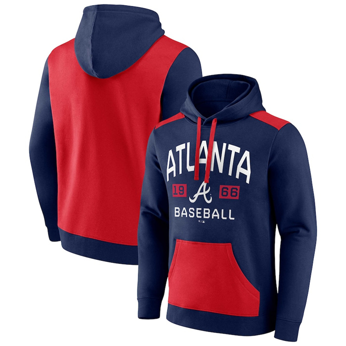 Men's Atlanta Braves Navy Red Chip In Pullover Hoodie Men's Atlanta Braves Navy Red Chip In Pullover Hoodie