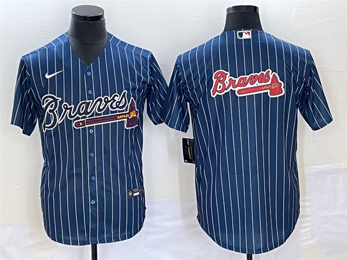 Men's Atlanta Braves Navy Team Big Logo Cool Base Stitched Baseball Jersey Men's Atlanta Braves Navy Team Big Logo Cool Base Stitched Baseball Jersey