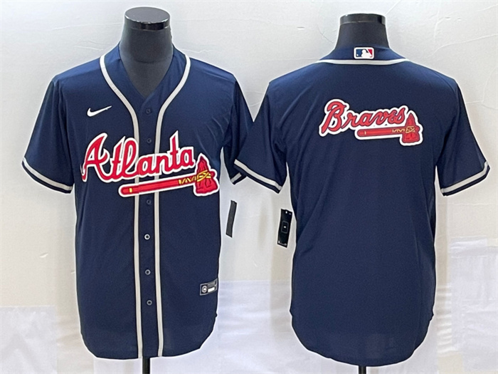 Men's Atlanta Braves Navy Team Big Logo Cool Base Stitched Baseball Jerseys Men's Atlanta Braves Navy Team Big Logo Cool Base Stitched Baseball Jerseys