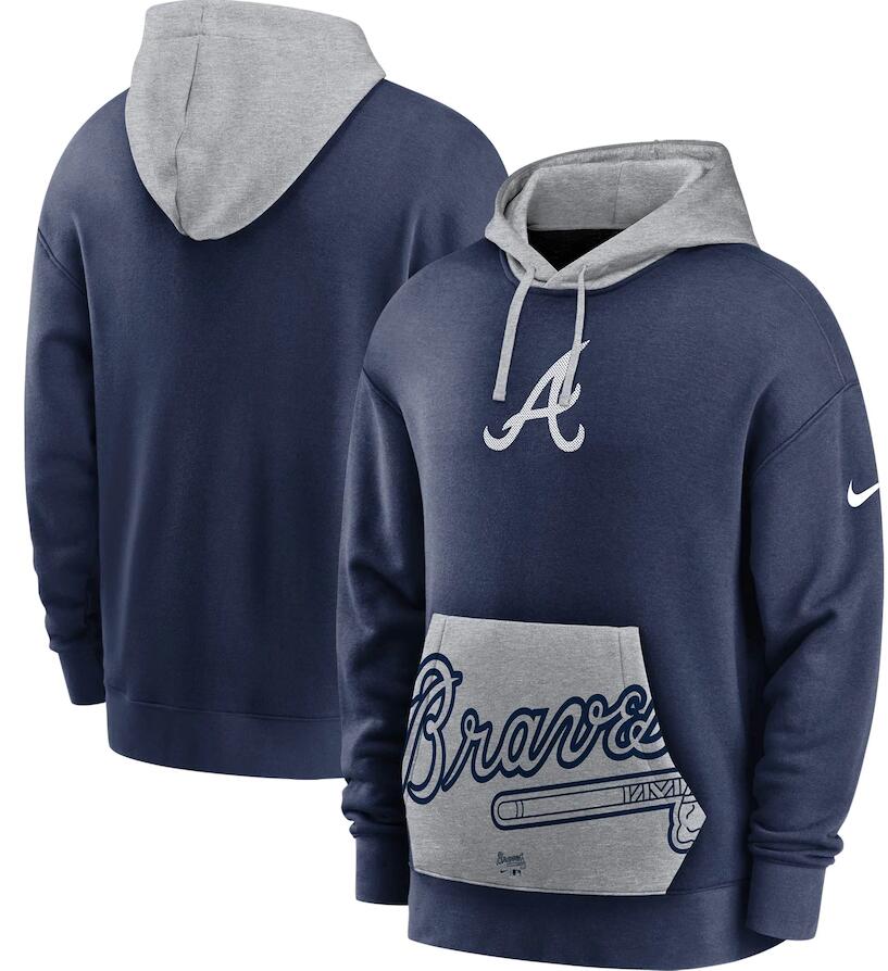 Men's Atlanta Braves Nike Navy Gray Heritage Tri Blend Pullover Hoodie Men's Atlanta Braves Nike Navy Gray Heritage Tri Blend Pullover Hoodie