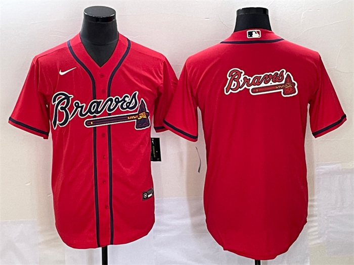 Men's Atlanta Braves Red Team Big Logo Cool Base Stitched Baseball Jersey Men's Atlanta Braves Red Team Big Logo Cool Base Stitched Baseball Jersey