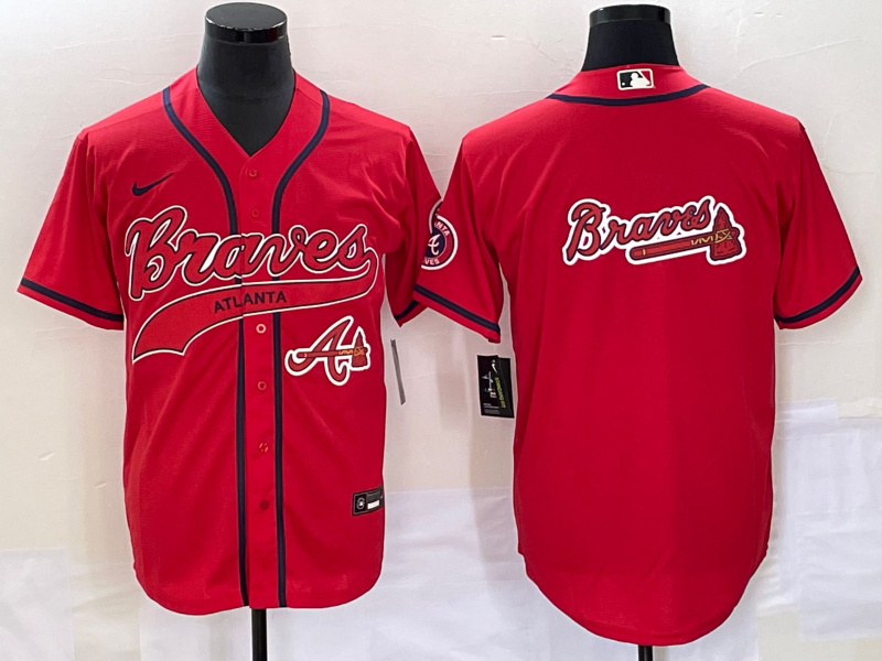 Men's Atlanta Braves Red Team Big Logo Cool Base With Patch Stitched Baseball Jersey Men's Atlanta Braves Red Team Big Logo Cool Base With Patch Stitched Baseball Jersey