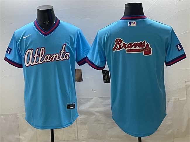 Men's Atlanta Braves Team Big Logo Powder Blue 2026 City Connect Stadium Stitched Baseball Jersey Men's Atlanta Braves Team Big Logo Powder Blue 2026 City Connect Stadium Stitched Baseball Jersey