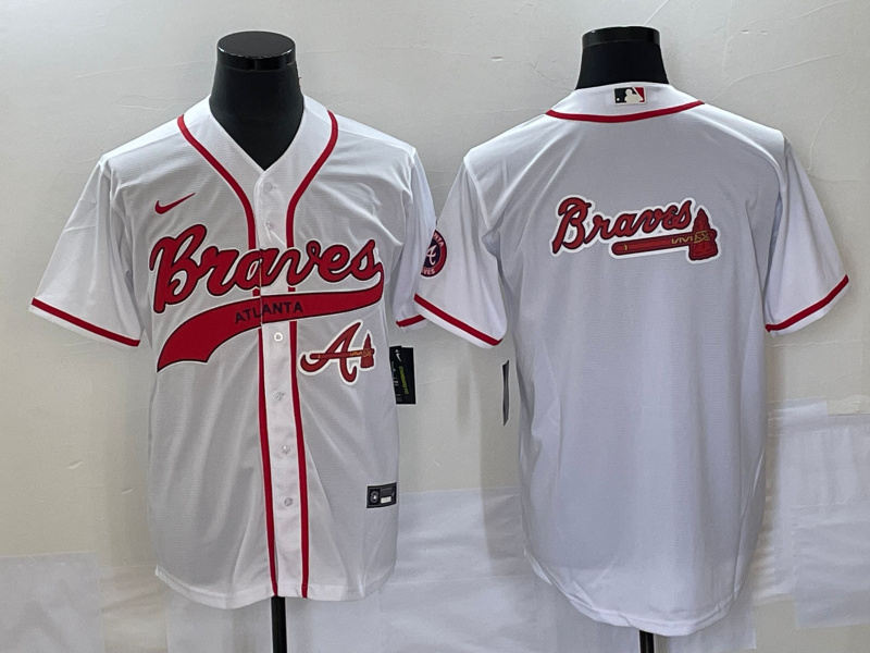 Men's Atlanta Braves White Team Big Logo Cool Base With Patch Stitched Baseball Jersey Men's Atlanta Braves White Team Big Logo Cool Base With Patch Stitched Baseball Jersey
