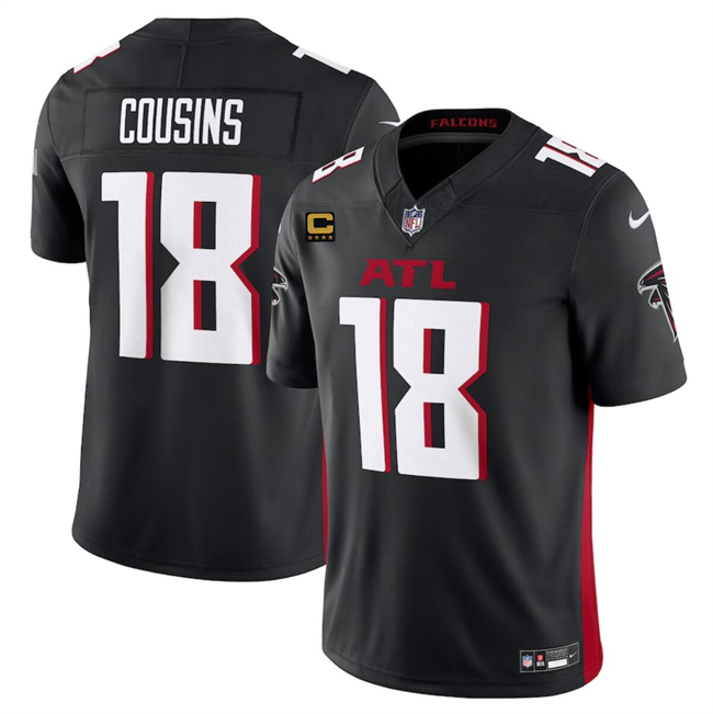 Men's Atlanta Falcons #18 Kirk Cousins Black 2024 F.U.S.E With 4-Star C Patch Vapor Untouchable Limited Stitched Football Jersey Men's Atlanta Falcons #18 Kirk Cousins Black 2024 F.U.S.E With 4-Star C Patch Vapor Untouchable Limited Stitched Football Jersey