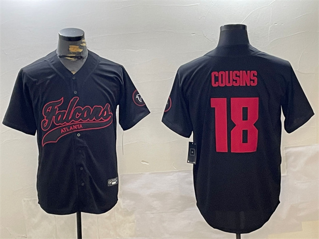 Men's Atlanta Falcons #18 Kirk Cousins Black With Patch Cool Base Stitched Baseball Jersey Men's Atlanta Falcons #18 Kirk Cousins Black With Patch Cool Base Stitched Baseball Jersey