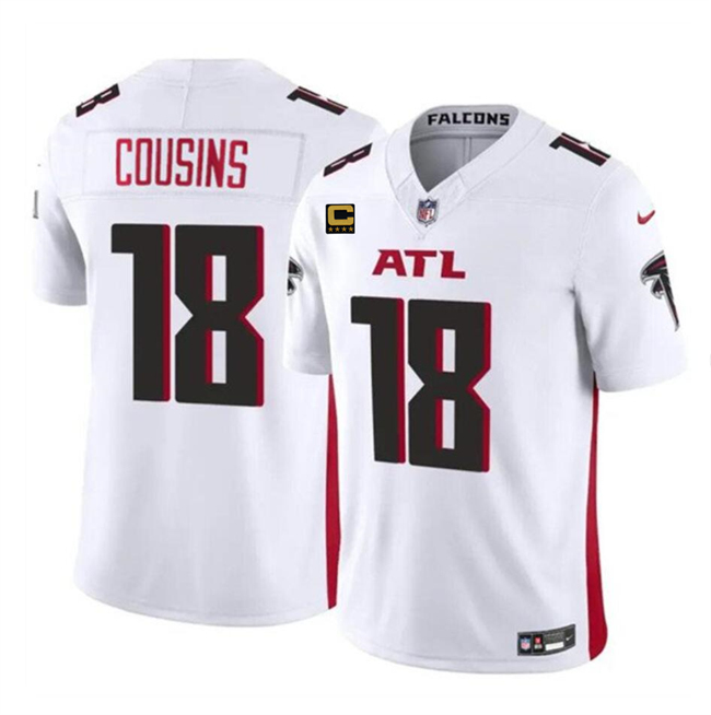 Men's Atlanta Falcons #18 Kirk Cousins White 2024 F.U.S.E With 4-Star C Patch Vapor Untouchable Limited Stitched Football Jersey Men's Atlanta Falcons #18 Kirk Cousins White 2024 F.U.S.E With 4-Star C Patch Vapor Untouchable Limited Stitched Football Jersey