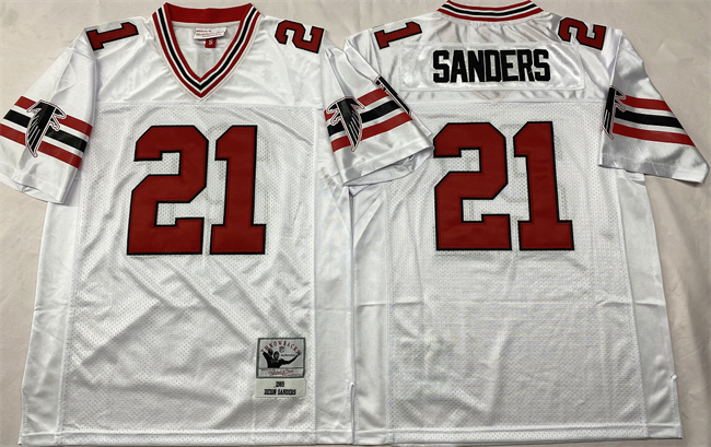 Men's Atlanta Falcons #21 Deion Sanders White Throwback Stitched Football Jersey Men's Atlanta Falcons #21 Deion Sanders White Throwback Stitched Football Jersey