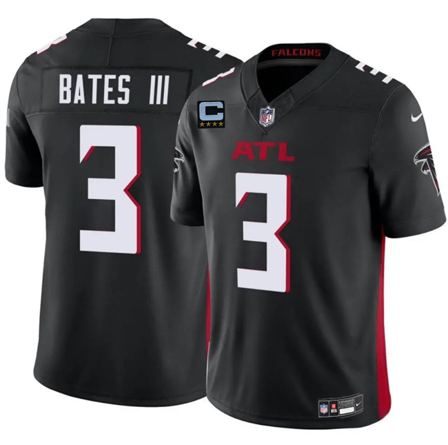 Men's Atlanta Falcons #3 Jesse Bates III Black 2025 F.U.S.E With 4-Star C Patch Vapor Untouchable Limited Stitched Football Jersey Men's Atlanta Falcons #3 Jesse Bates III Black 2025 F.U.S.E With 4-Star C Patch Vapor Untouchable Limited Stitched Football Jersey