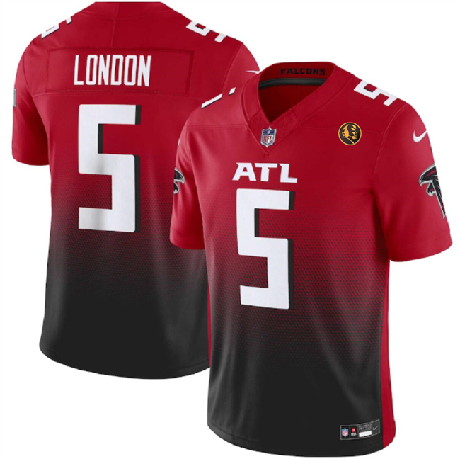 Men's Atlanta Falcons #5 Drake London Red Black 2023 F.U.S.E. With John Madden Patch Vapor Limited Stitched Football Jersey Men's Atlanta Falcons #5 Drake London Red Black 2023 F.U.S.E. With John Madden Patch Vapor Limited Stitched Football Jersey