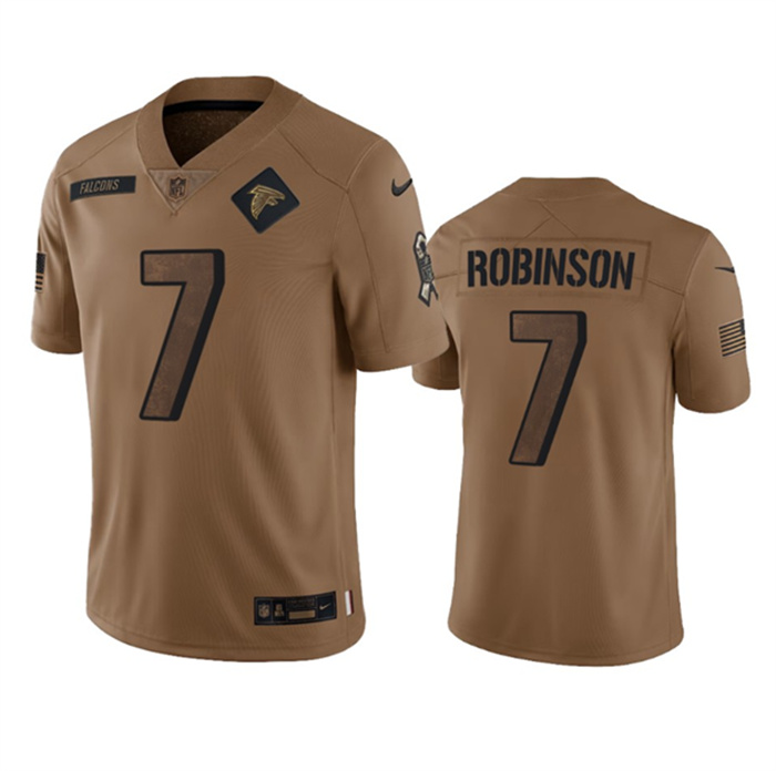 Men's Atlanta Falcons #7 Bijan Robinson 2023 Brown Salute To Setvice Limited Stitched Football Jersey Men's Atlanta Falcons #7 Bijan Robinson 2023 Brown Salute To Setvice Limited Stitched Football Jersey