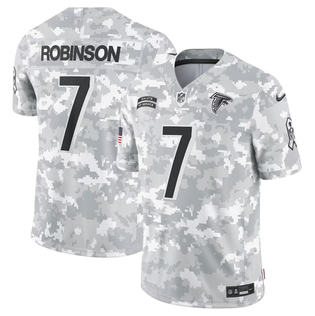Men's Atlanta Falcons #7 Bijan Robinson 2024 Arctic Camo Salute To Service Limited Stitched Football Jersey Men's Atlanta Falcons #7 Bijan Robinson 2024 Arctic Camo Salute To Service Limited Stitched Football Jersey